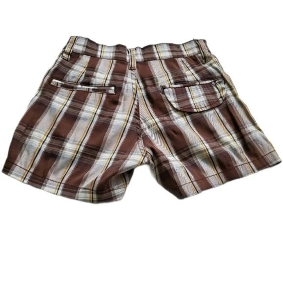 T & Y Fashion Plaid shorts womens size 0/XXS brown/white color pockets button - Picture 2 of 6